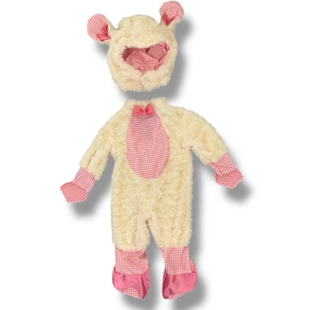 Baby Lamb Costume Jumpsuit Soft Fleece with Headpiece Pink Gingham Rubies 0-6 M - Picture 3 of 16